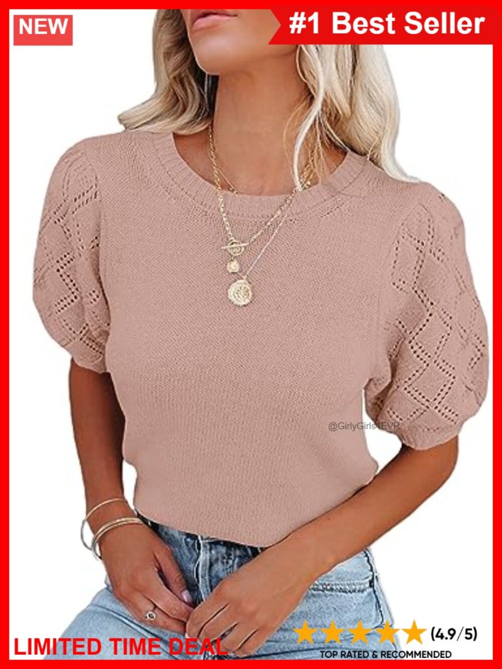 Womens Short Sleeve Knit Sweater Crewneck Lightweight Pullover Top